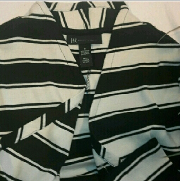 🆕INC Ribbed Black & White Striped Open-Front Cardigan - Picture 3 of 4